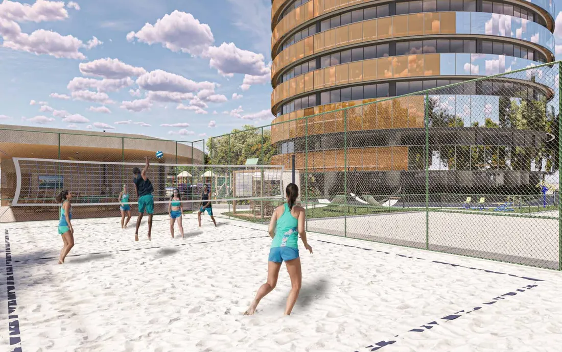 Quadra de areia para beach tênis e vôlei do Niemeyer 360° Residences