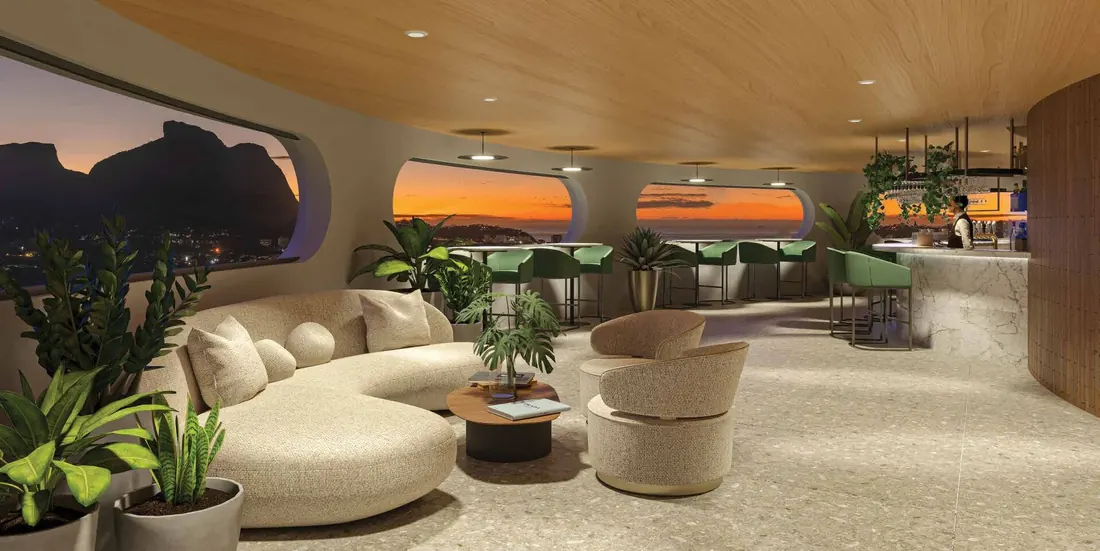 Lounge Niemeyer no 37º andar do Niemeyer 360° Residences, com vista 360°